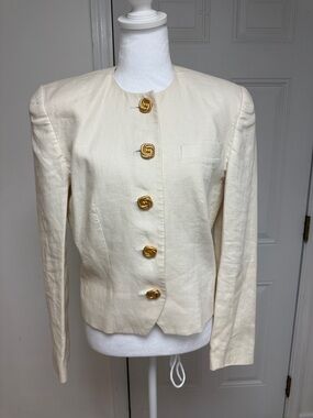 Dana Brooke size 6 Vintage Women's Cream Button-Front Jacket 100% linen